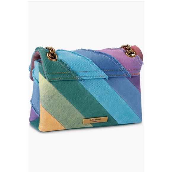 Kurt Geiger Rainbow Diagonal Stripe Chain Shoulder Bag - Picture 4 of 5